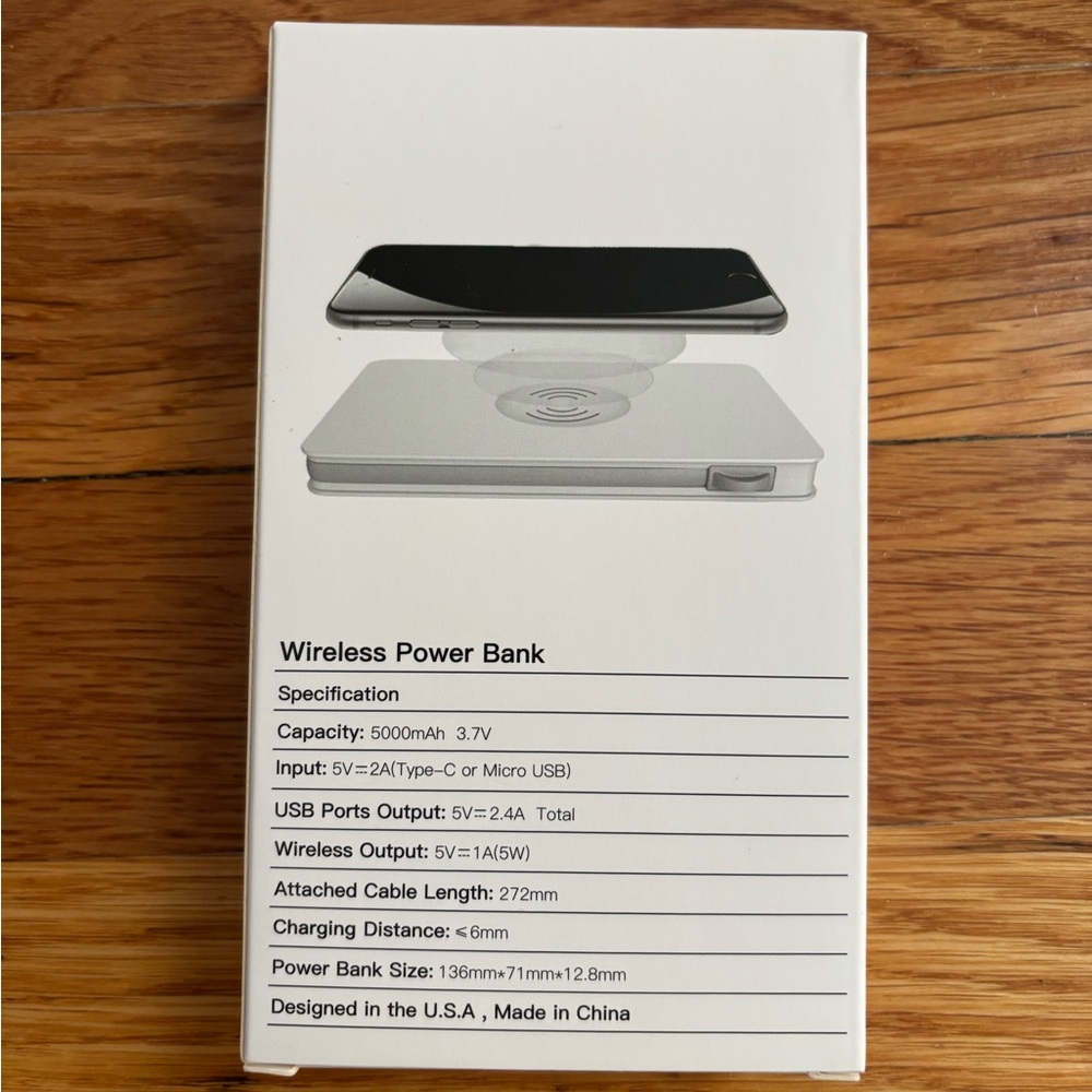 NEW Wireless Power Bank – 5000mAh Portable Charger (Wireless + Cable